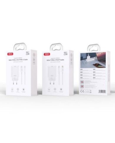 XO DESIGN - PACK CHARGEUR SECTEUR RAPIDE POWER DELIVERY 20W + CÂBLE USB-C VERS LIGHTNING BLANC