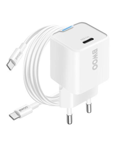 Chargeur secteur BWOO BO-CDA544C-C GaN 30W avec Câble USB-C 60W - BLANC