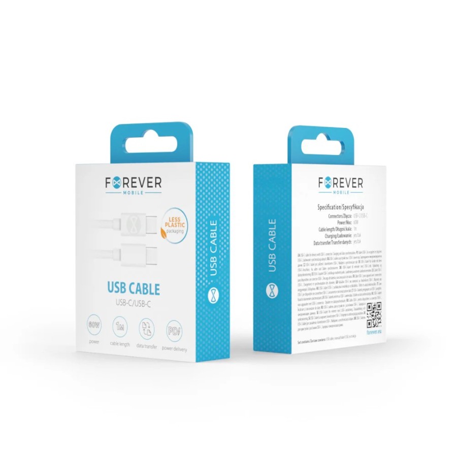 CÂBLE USB-C VERS C - FOREVER - PD 60W 1M BLANC