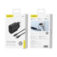FONENG EU51 GaN - PACK CHARGEUR SECTEUR RAPIDE ULTRA-COMPACT 25W USB-C + CÂBLE USB-C VERS USB-C NOIR