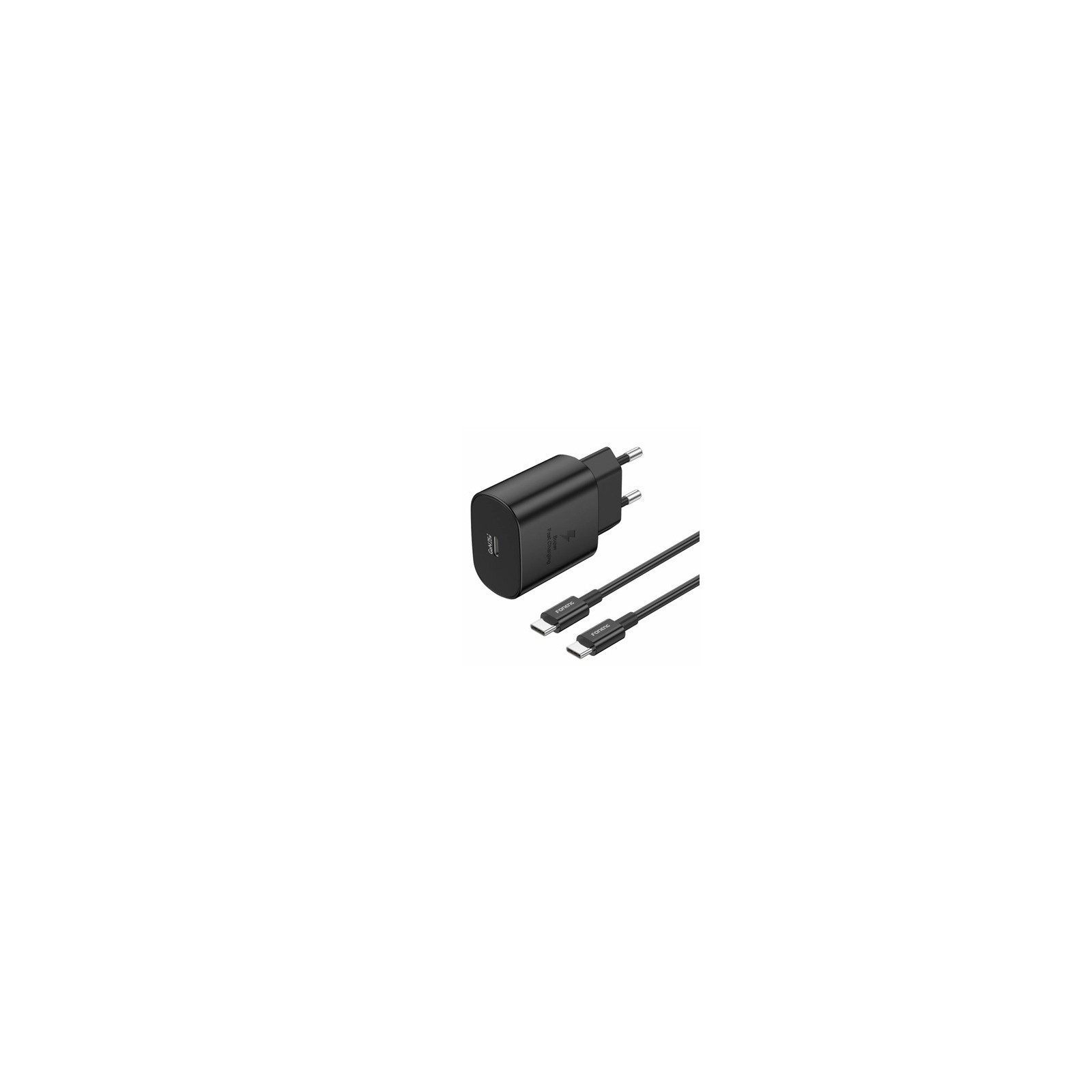 FONENG EU51 GaN - PACK CHARGEUR SECTEUR RAPIDE ULTRA-COMPACT 25W USB-C + CÂBLE USB-C VERS USB-C NOIR