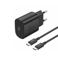FONENG EU51 GaN - PACK CHARGEUR SECTEUR RAPIDE ULTRA-COMPACT 25W USB-C + CÂBLE USB-C VERS USB-C NOIR