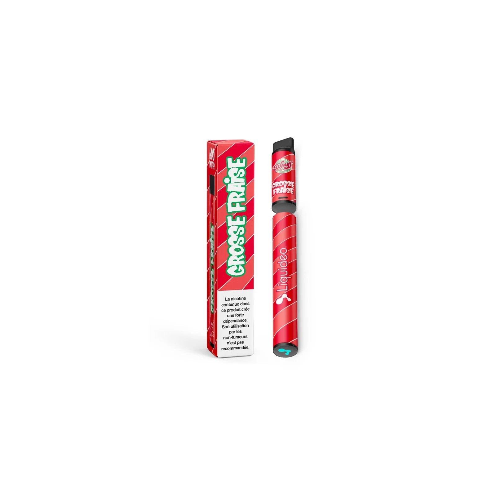 Boite de 10 Liquideo Wpuff Pod Grosse Fraise - 600 puffs (Batteries + 10 Pods)