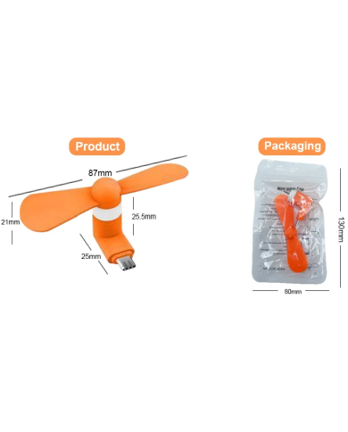 MINI VENTILATEUR DE POCHE - MICRO-USB & LIGHTNING - ORANGE