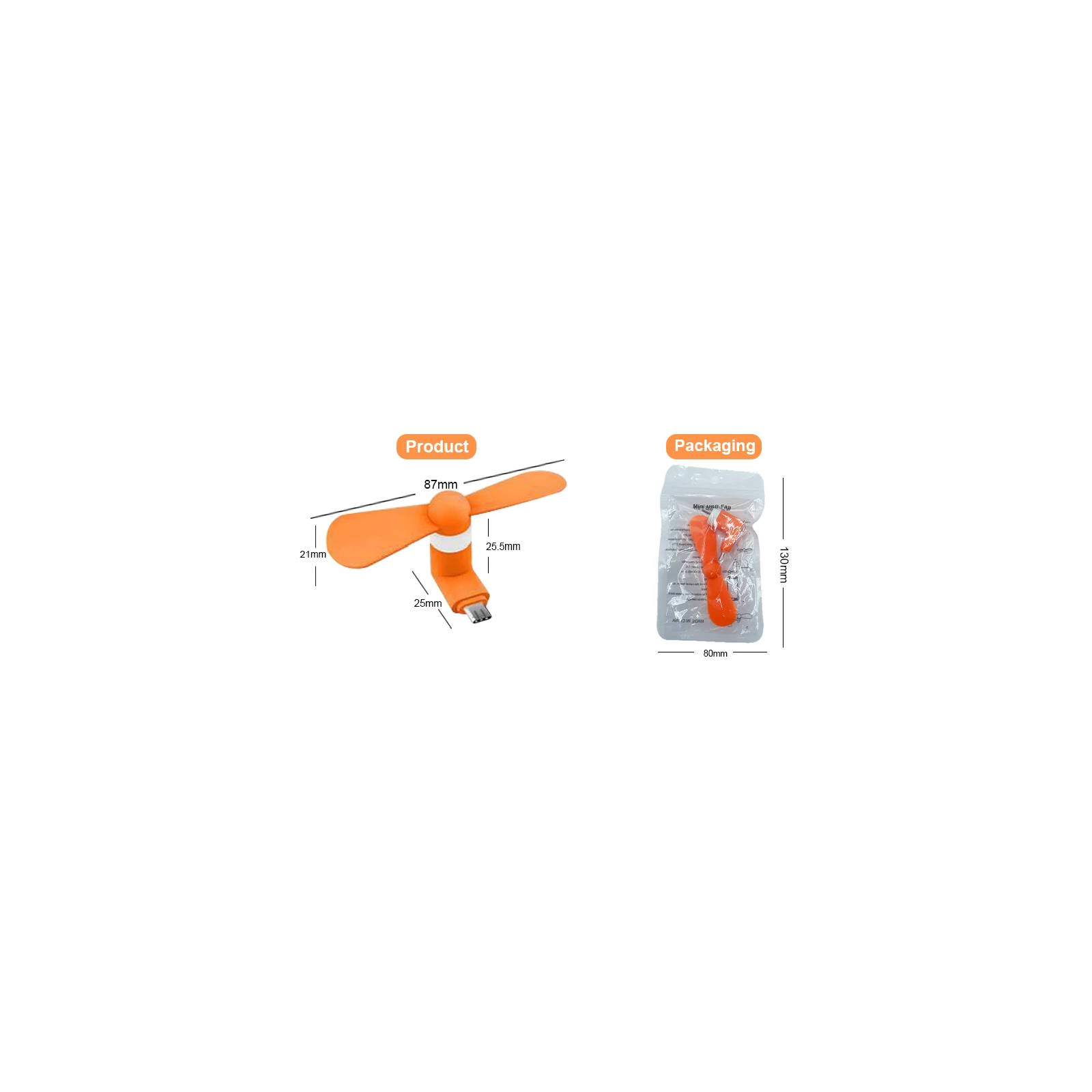 MINI VENTILATEUR DE POCHE - MICRO-USB & LIGHTNING - ORANGE