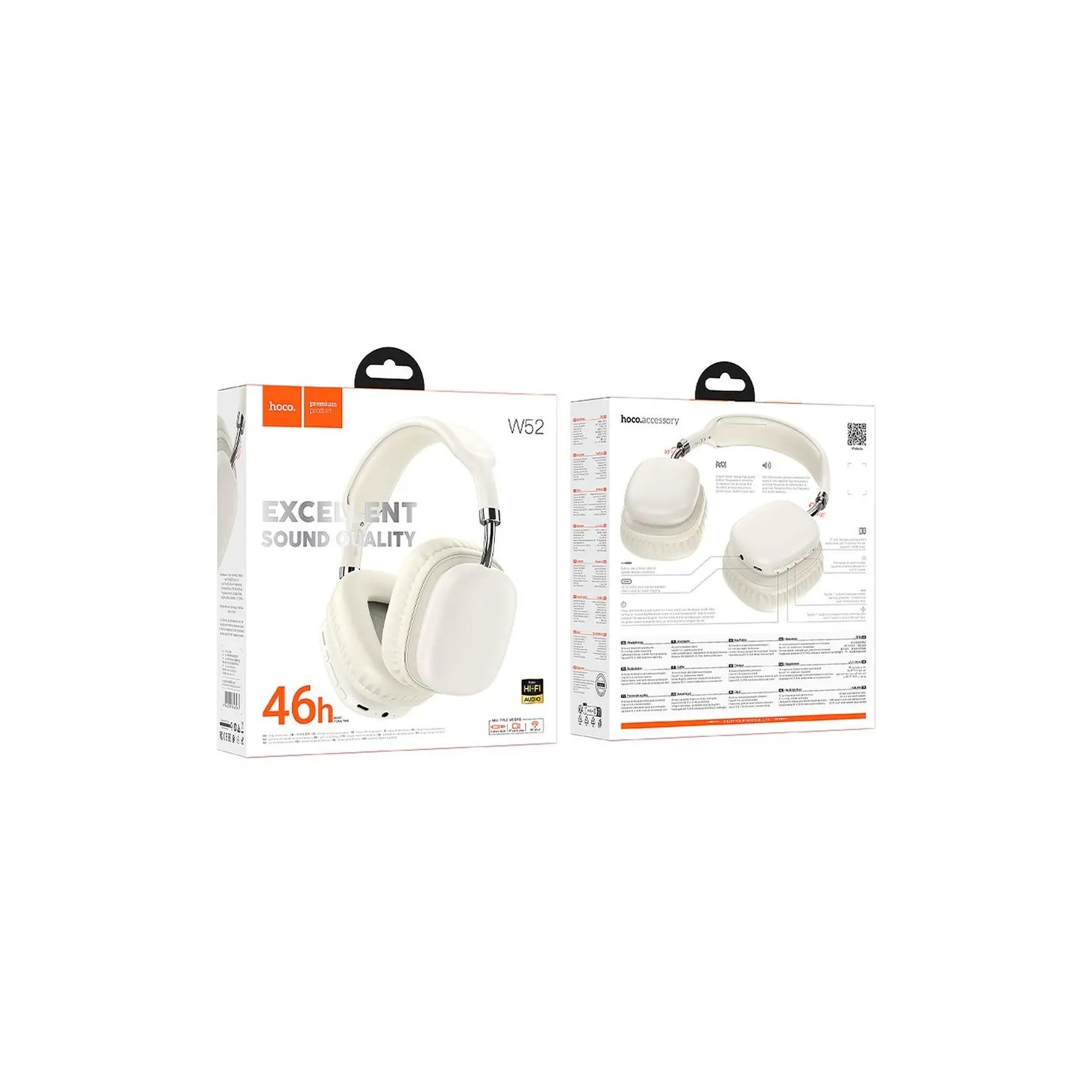 CASQUE SANS FIL BT - HOCO W52 - BLANC LAIT