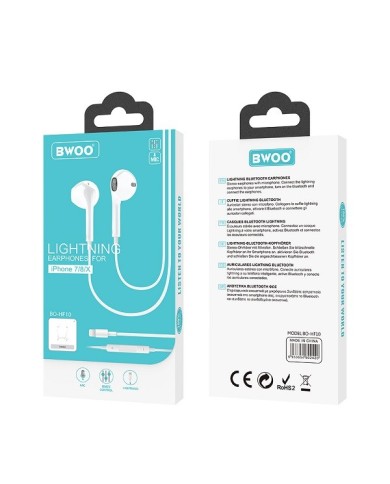 ÉCOUTEURS FILAIRES + TÉLÉCOMMANDE + MICRO - BWOO BO-HF10 - LIGHTNING - BLANC