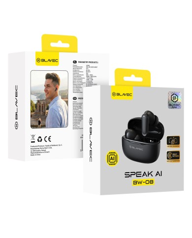 ÉCOUTEURS SANS FIL BT TWS - BLAVEC BW-08 SPEAK AI (BW08SA-B) - NOIR (AVEC TRADUCTION IA)