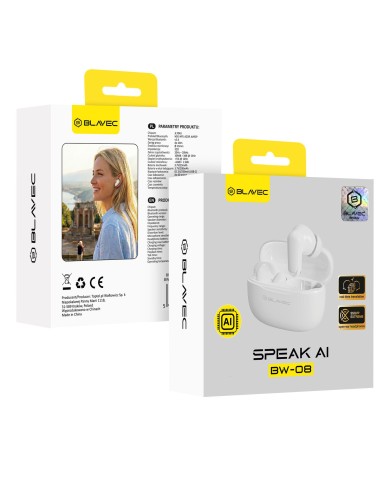 ÉCOUTEURS SANS FIL BT TWS - BLAVEC BW-08 SPEAK AI (BW08SA-B) - BLANC (AVEC TRADUCTION IA)