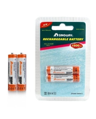 LOT DE 2 PILES RECHARGEABLES AAA (R3) - SINGWAY NI-MH 1600MAH 1.2V