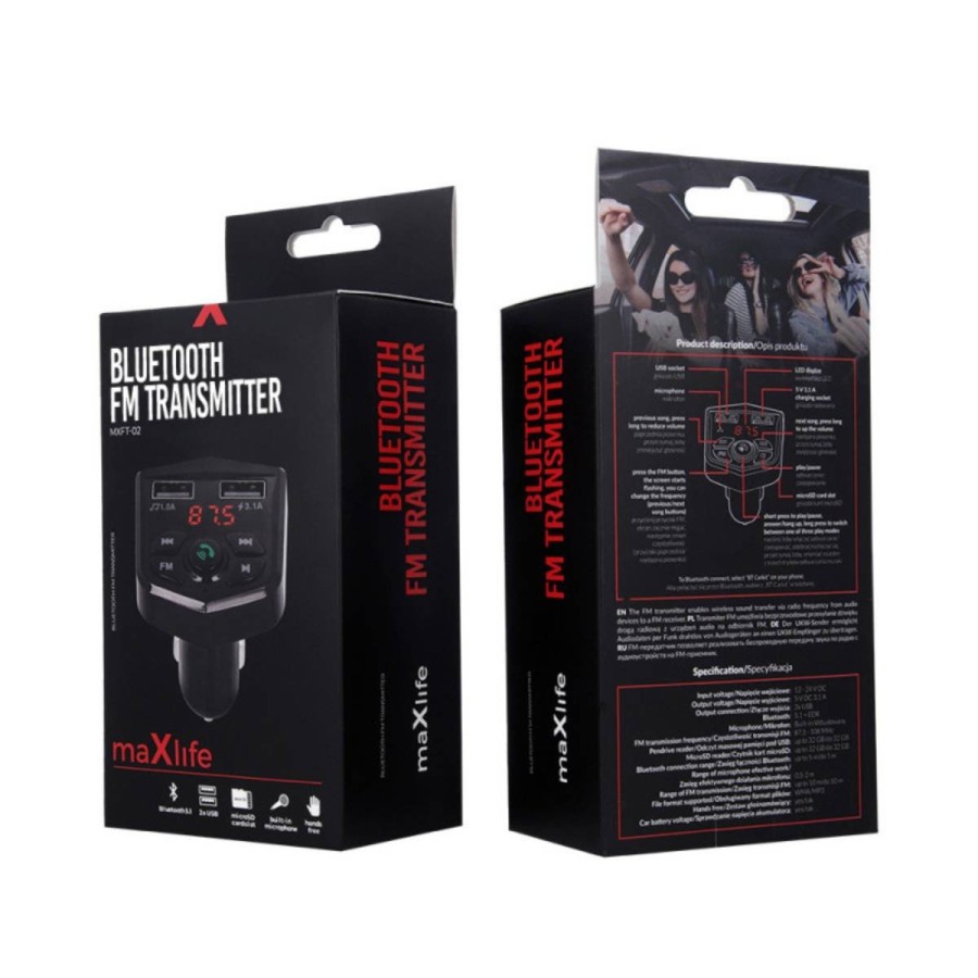 TRANSMETTEUR FM ET CHARGEUR ALLUME-CIGARE VOITURE BT - MAXLIFE MXFT-02 - NOIR
