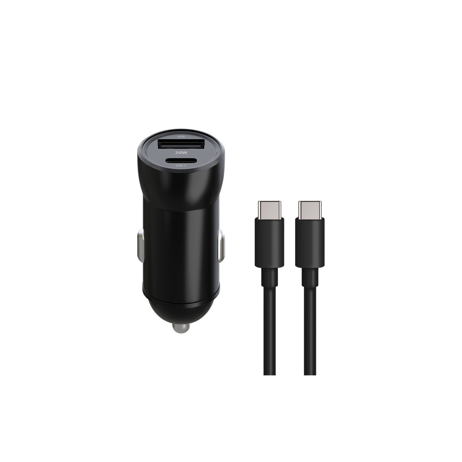 CHARGEUR ALLUME-CIGARE VOITURE + CABLE USB-C - MAXLIFE MXCC-04 - 20W NOIR
