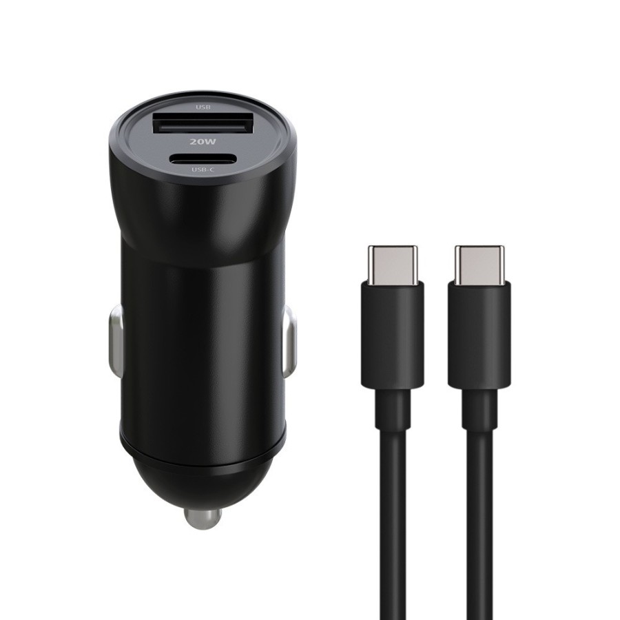 CHARGEUR ALLUME-CIGARE VOITURE + CABLE USB-C - MAXLIFE MXCC-04 - 20W NOIR