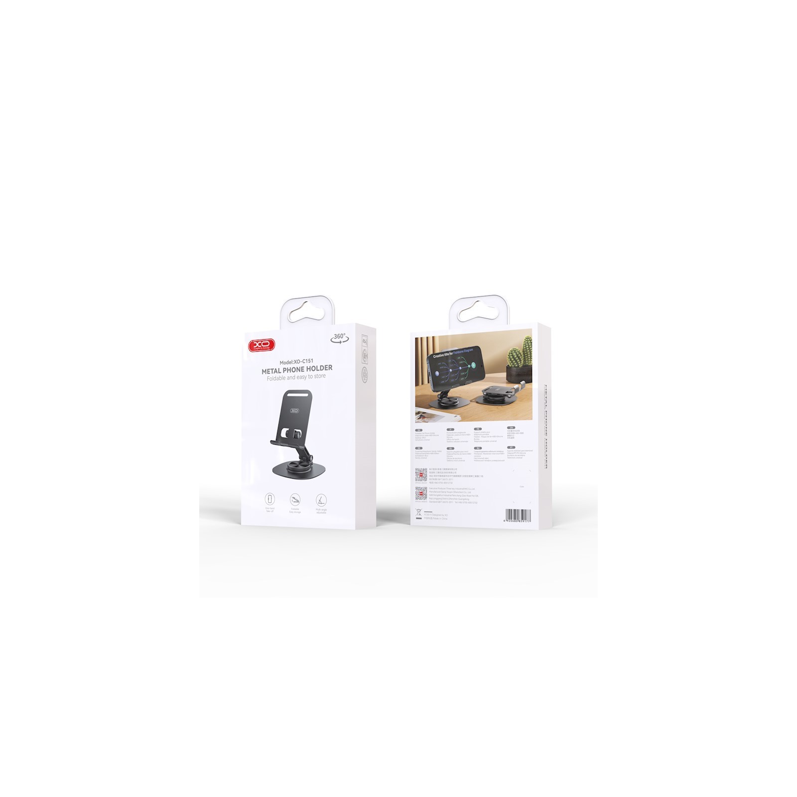 SUPPORT DE TÉLÉPHONE ROTATIF 360° XO C151 - NOIR