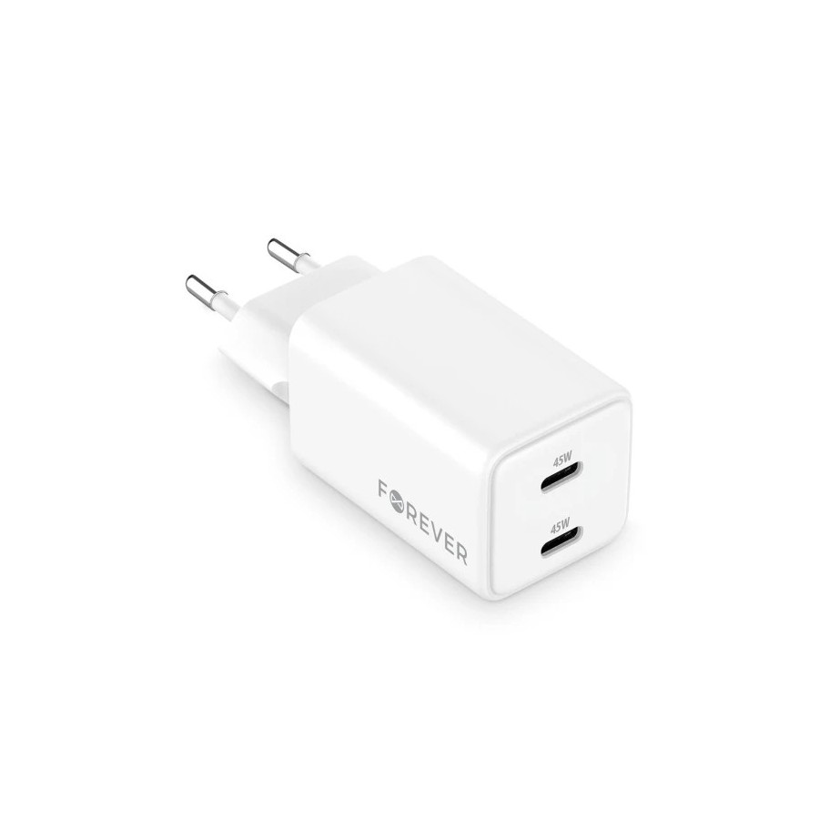 CHARGEUR SECTEUR GAN 45W FOREVER TC-08-45CC - DOUBLE USB-C POWER DELIVERY - BLANC