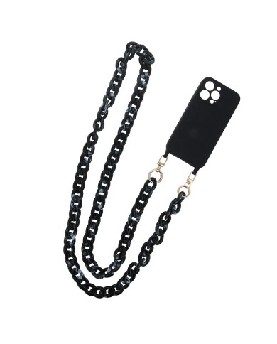 CHAÎNE BIJOU TOUR DE COU / BANDOULIÈRE (CROSSBODY) UNIVERSELLE POUR SMARTPHONE - 1,2M NOIR MARBRÉ