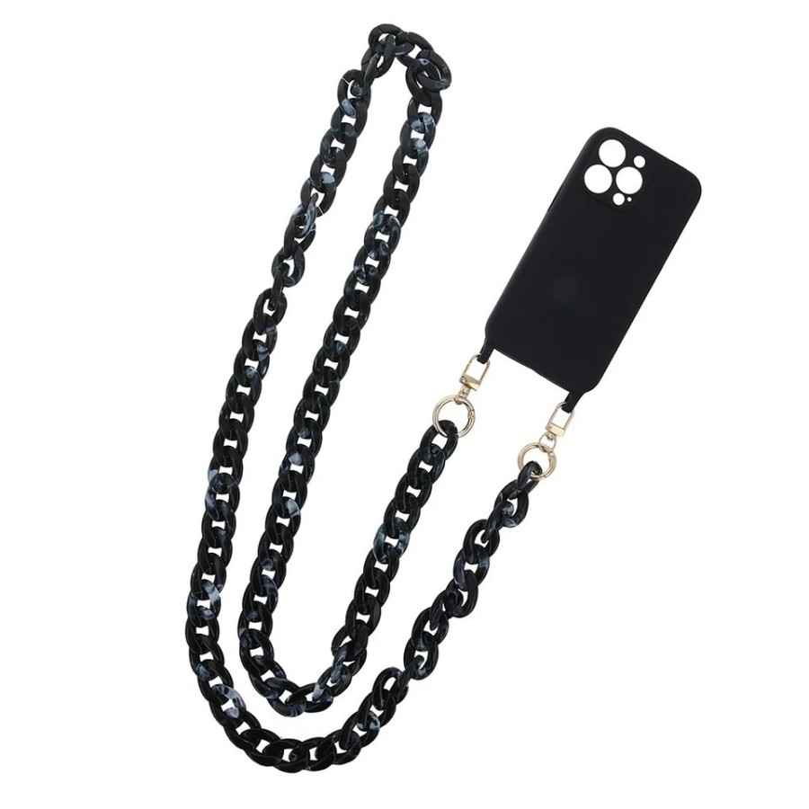 CHAÎNE BIJOU TOUR DE COU / BANDOULIÈRE (CROSSBODY) UNIVERSELLE POUR SMARTPHONE - 1,2M NOIR MARBRÉ