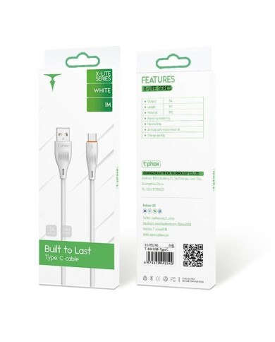 CÂBLE USB-A VERS USB-C - T-PHOX X-LITE - 3A 1M BLANC