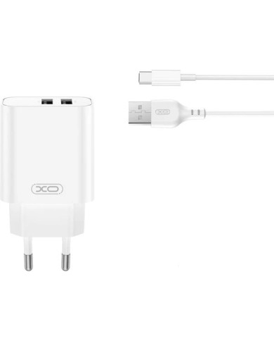 Chargeur secteur USB XO-CE34 12W 2 Ports USB-A + Câble USB-A vers USB-C Blanc – Pack