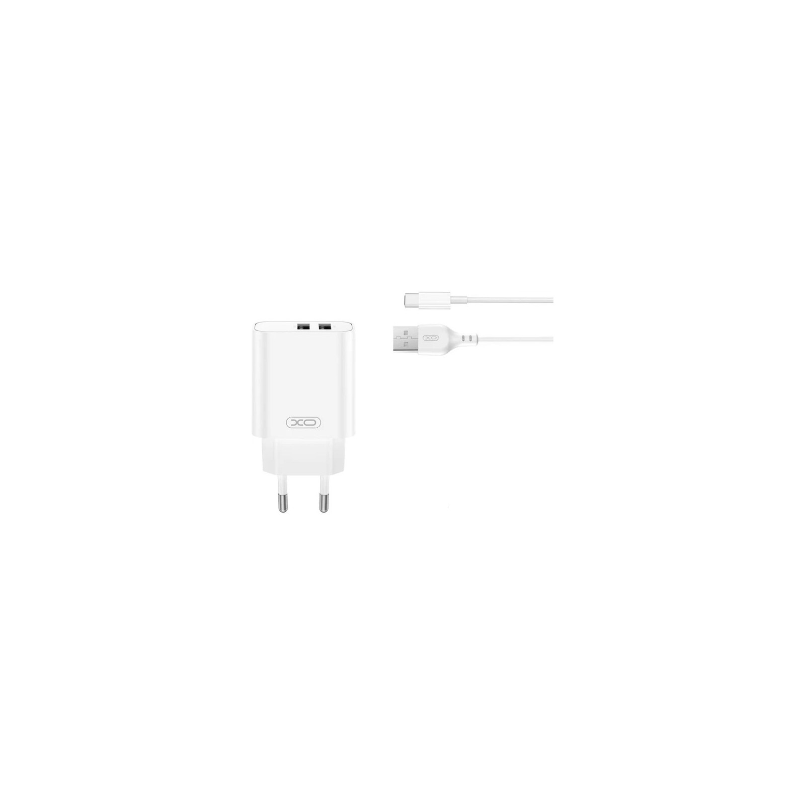 XO DESIGN CE34 - CHARGEUR SECTEUR DOUBLE PORT USB-A 2.4A / 12W + CÂBLE USB-C BLANC