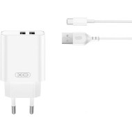 XO DESIGN CE34 - CHARGEUR SECTEUR DOUBLE PORT USB-A 2.4A / 12W + CÂBLE USB-C BLANC