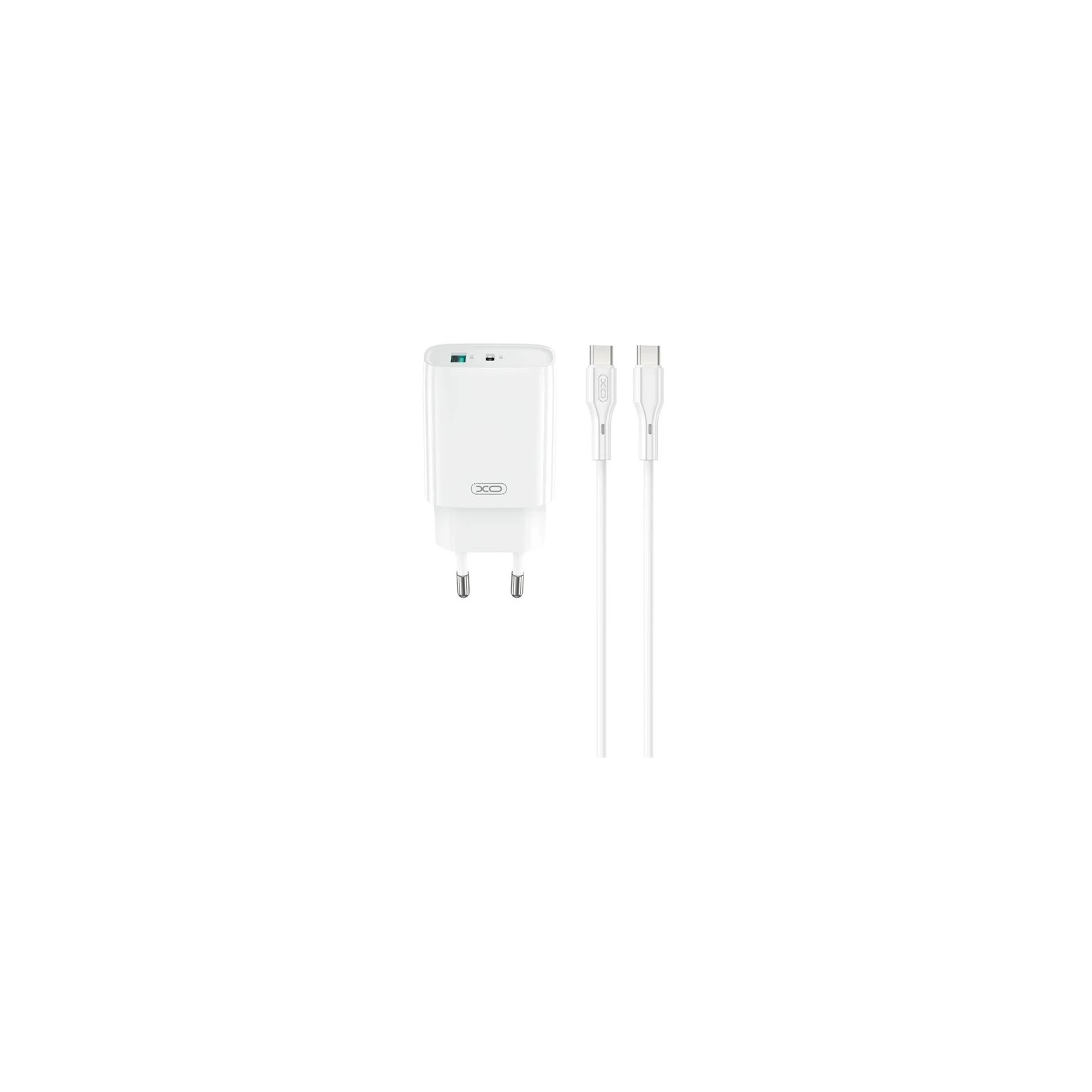XO DESIGN - CHARGEUR SECTEUR POWER DELIVERY 30W & QUICK CHARGE - DOUBLE PORT USB-C & USB-A + CÂBLE DOUBLE USB-C BLANC