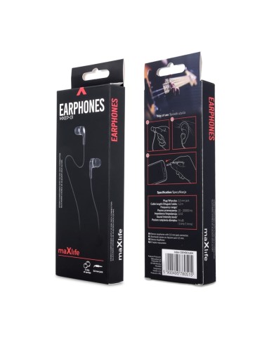 ÉCOUTEURS FILAIRES + TÉLÉCOMMANDE + MICRO - MAXLIFE MXEP-01 - JACK 3.5MM - NOIR