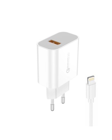 Chargeur secteur rapide USB FONENG EU46 18W + Câble USB-A vers Lightning Blanc – Pack