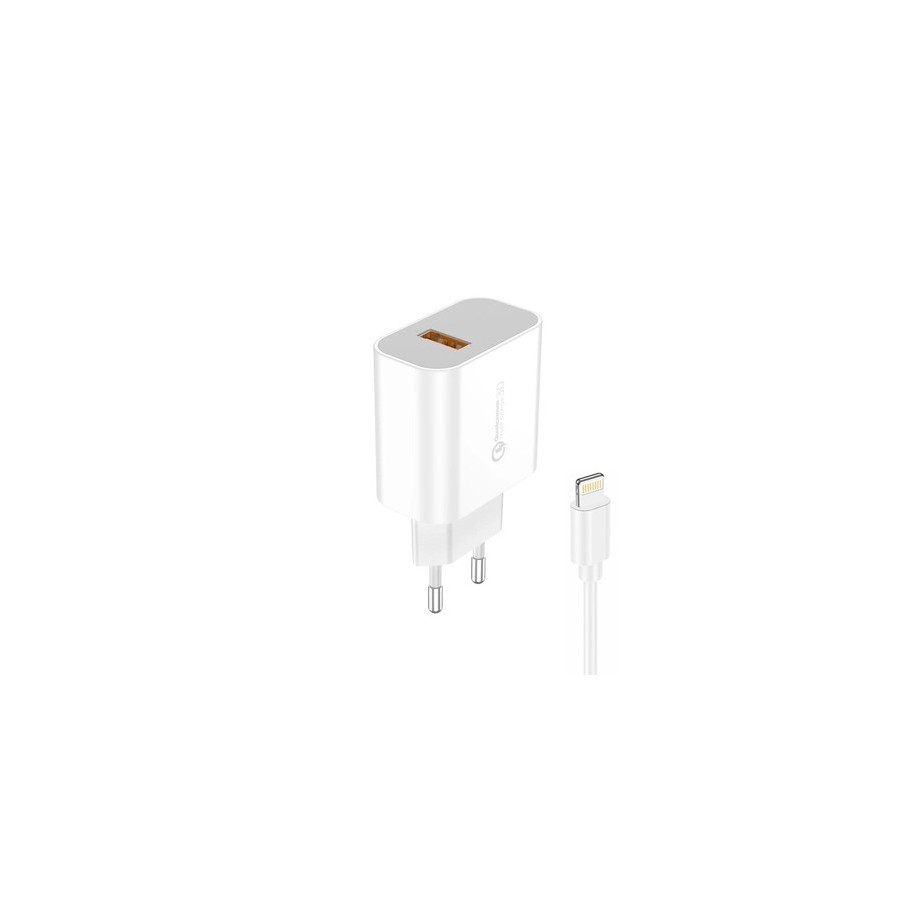 FONENG EU46 - CHARGEUR SECTEUR QUICK CHARGE 3.0 18W + CÂBLE USB-A VERS LIGHTNING BLANC