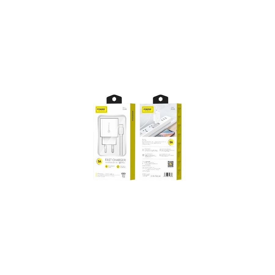 FONENG EU46 - CHARGEUR SECTEUR QUICK CHARGE 3.0 18W + CÂBLE USB-A VERS LIGHTNING BLANC