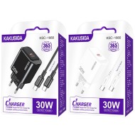 KAKUSIGA KSC-1660 - CHARGEUR SECTEUR QUICK CHARGE & POWER DELIVERY 30W + CÂBLE DOUBLE USB-C BLANC