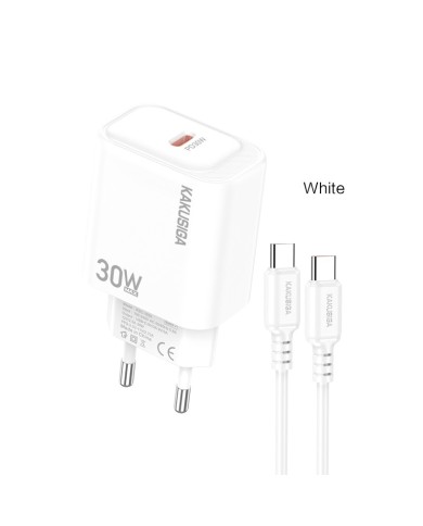 KAKUSIGA KSC-1660 - CHARGEUR SECTEUR QUICK CHARGE & POWER DELIVERY 30W + CÂBLE DOUBLE USB-C BLANC