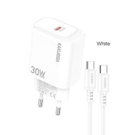 KAKUSIGA KSC-1660 - CHARGEUR SECTEUR QUICK CHARGE & POWER DELIVERY 30W + CÂBLE DOUBLE USB-C BLANC