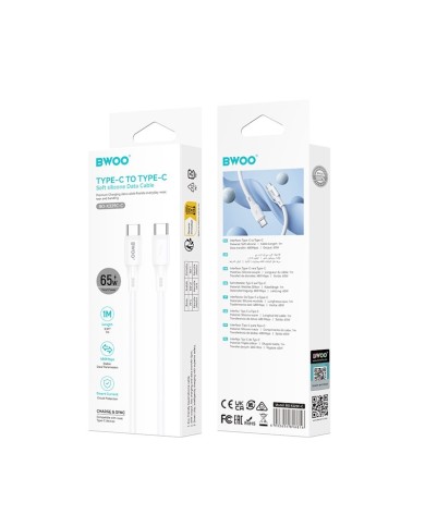 CÂBLE SILICONE ULTRA-SOUPLE USB-C VERS C - BWOO BO-X329C-C - PD 65W 1M BLANC
