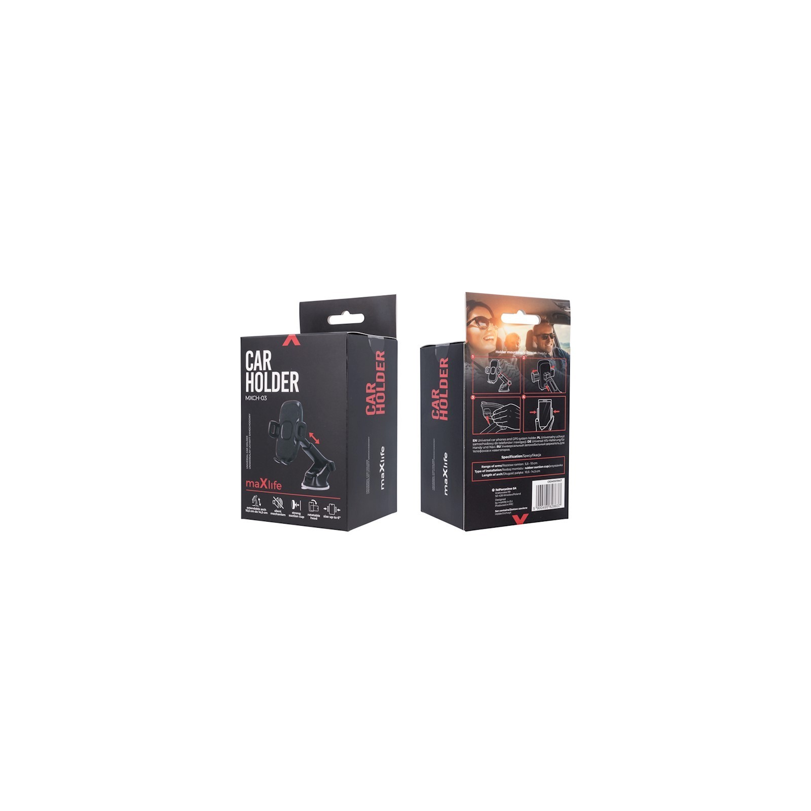 MAXLIFE MXCH-03 - SUPPORT DE VOITURE UNIVERSEL À VENTOUSE AVEC BRAS EXTENSIBLE NOIR