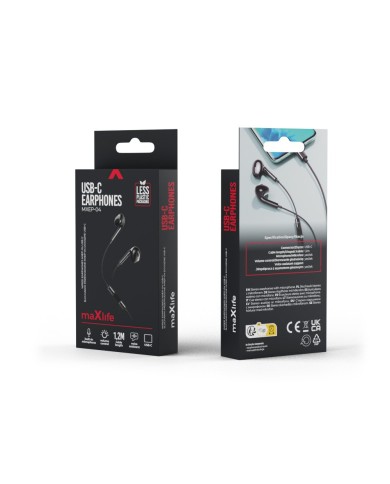 ÉCOUTEURS FILAIRES + TÉLÉCOMMANDE + MICRO - MAXLIFE MXEP-04 - USB-C - NOIR