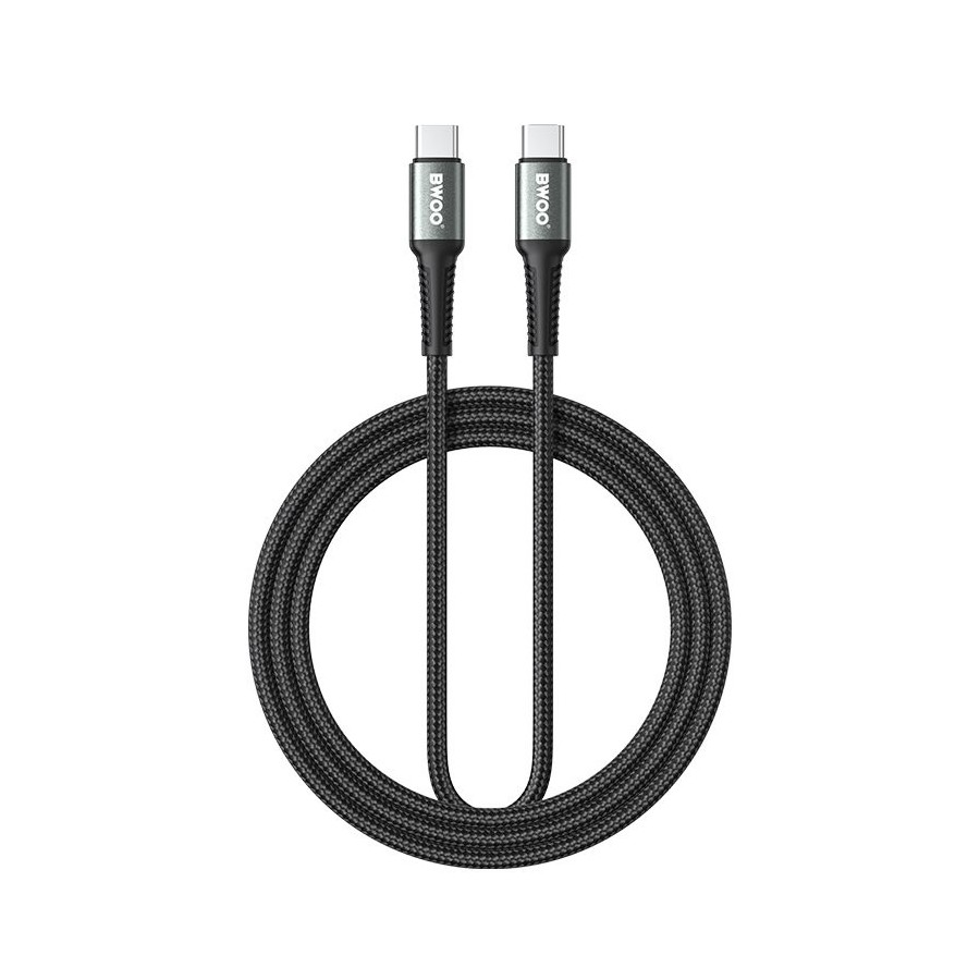CÂBLE NYLON USB-C VERS C - BWOO BO-X288C-C - PD 60W 2M NOIR