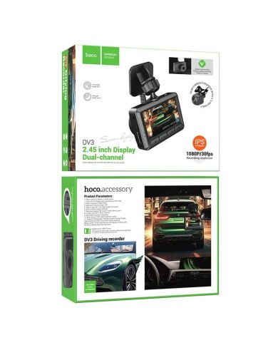 DOUBLE CAMÉRA EMBARQUÉE (DASHCAM) HOCO DV3 ÉCRAN 2,45" 1080P/30FPS NOIRE