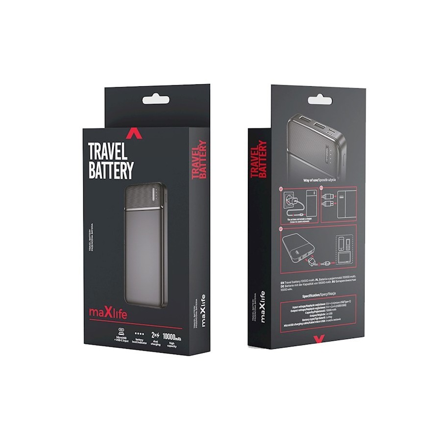BATTERIE EXTERNE POWERBANK MAXLIFE MXPB-01 10000MAH NOIRE