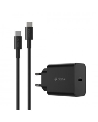 DEVIA ROCKET SERIES 45W - PACK CHARGEUR SECTEUR ULTRA RAPIDE POWER DELIVERY + CÂBLE DOUBLE USB-C NOIR