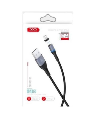 CÂBLE USB-A VERS LIGHTNING (IPHONE) XO NB125 AVEC EMBOUT LIGHTNING MAGNÉTIQUE 10W 1M LED - NOIR / GRIS