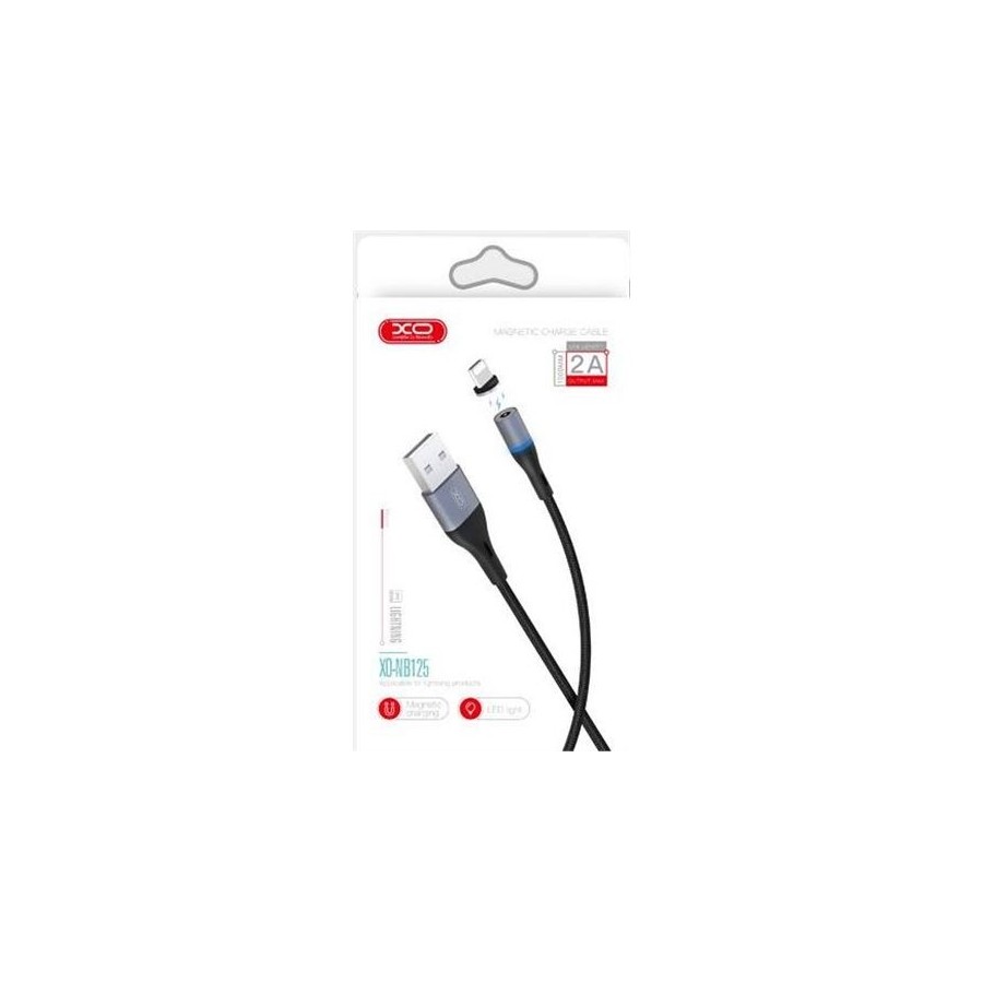 CÂBLE USB-A VERS LIGHTNING (IPHONE) XO NB125 AVEC EMBOUT LIGHTNING MAGNÉTIQUE 10W 1M LED - NOIR / GRIS