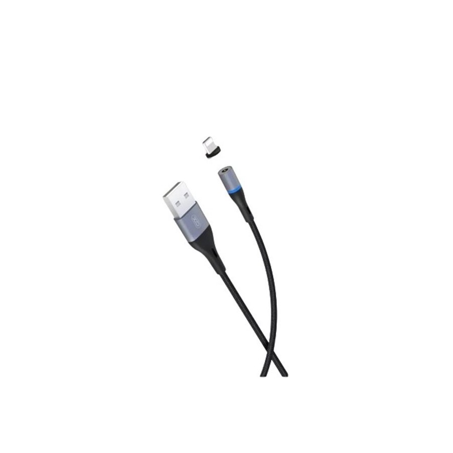 CÂBLE USB-A VERS LIGHTNING (IPHONE) XO NB125 AVEC EMBOUT LIGHTNING MAGNÉTIQUE 10W 1M LED - NOIR / GRIS