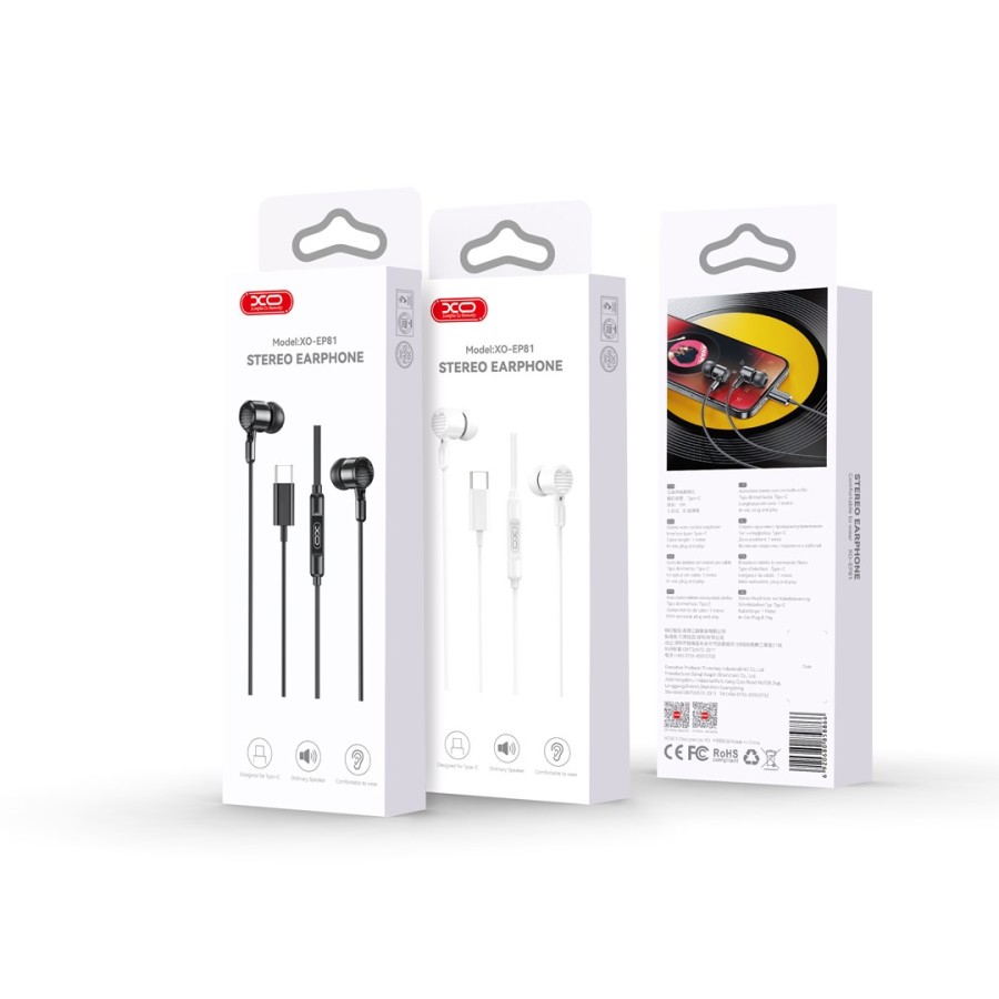 ÉCOUTEURS FILAIRES + TÉLÉCOMMANDE + MICRO - XO-EP81 - USB-C - NOIR