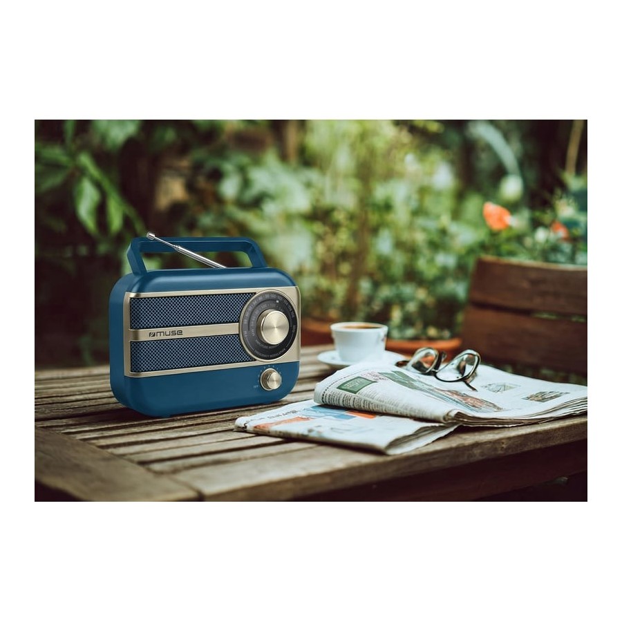 RADIO PORTABLE TRANSISTOR MUSE M-056 BL - DOUBLE BANDE FM/MW (AM) AVEC PRISE AUXILIAIRE - BLEU ET DORÉ