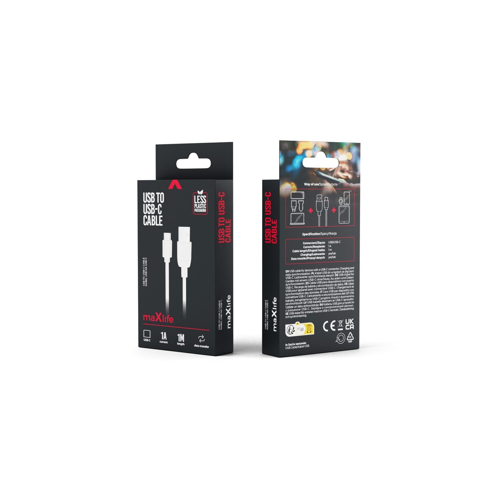 CÂBLE USB-A VERS USB-C - MAXLIFE - 5W/1A 1M BLANC
