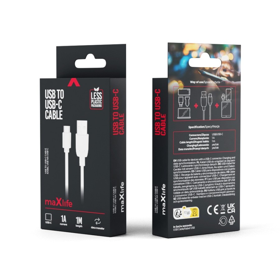 CÂBLE USB-A VERS USB-C - MAXLIFE - 5W/1A 1M BLANC