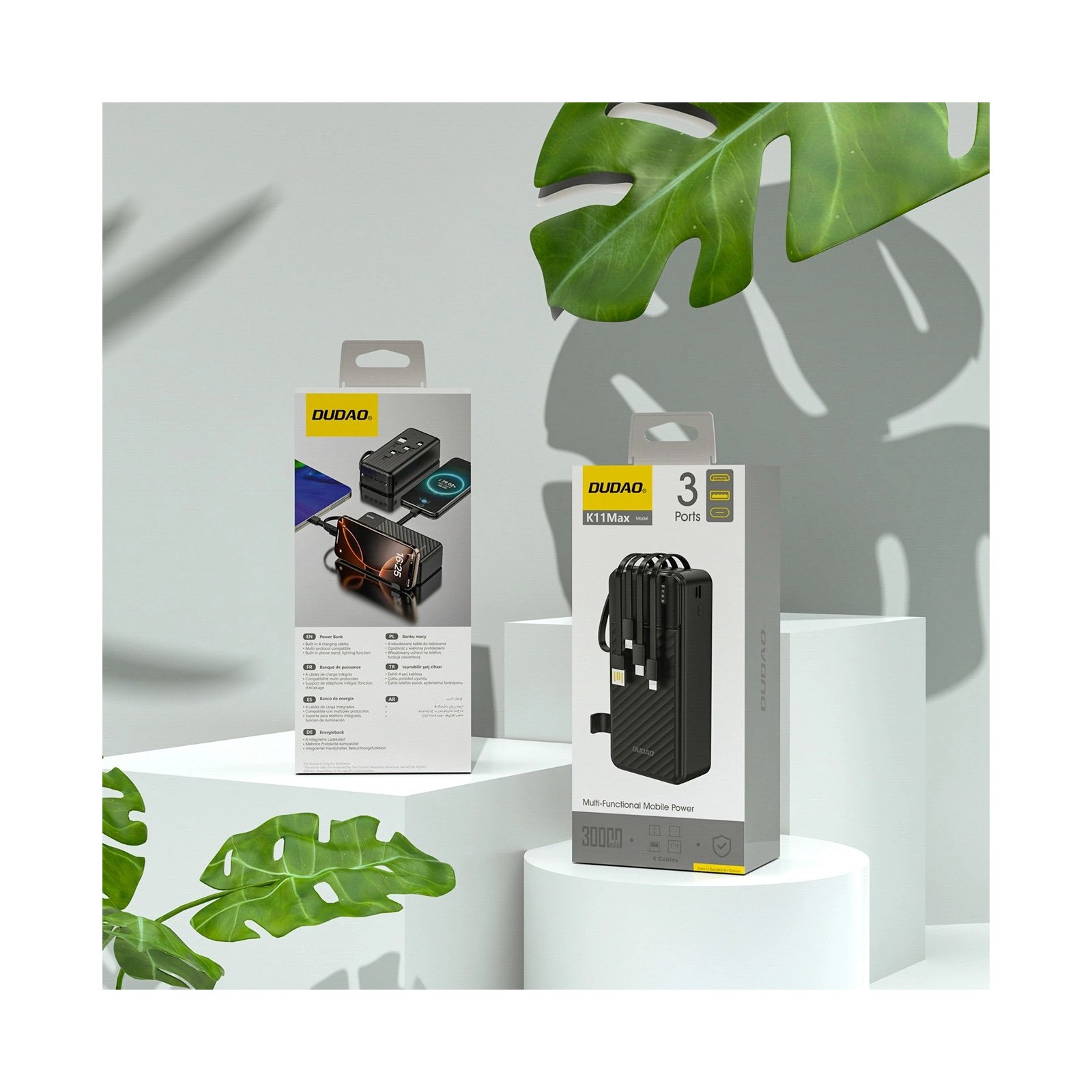 BATTERIE EXTERNE POWERBANK DUDAO K11 MAX 30000 M-AH AVEC CÂBLES INTÉGRÉS - NOIR