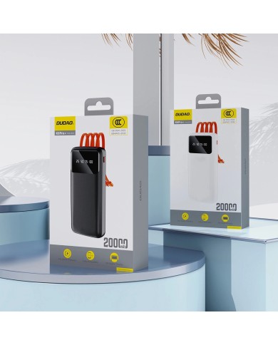 BATTERIE EXTERNE UNIVERSELLE DUDAO K6PRO 10 000 M-AH AVEC CÂBLES INTÉGRÉS (USB, USB-C, LIGHTNING) - NOIR