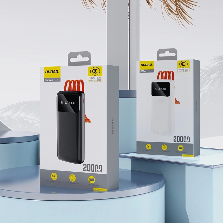 BATTERIE EXTERNE UNIVERSELLE DUDAO K6PRO 10 000 M-AH AVEC CÂBLES INTÉGRÉS (USB, USB-C, LIGHTNING) - NOIR